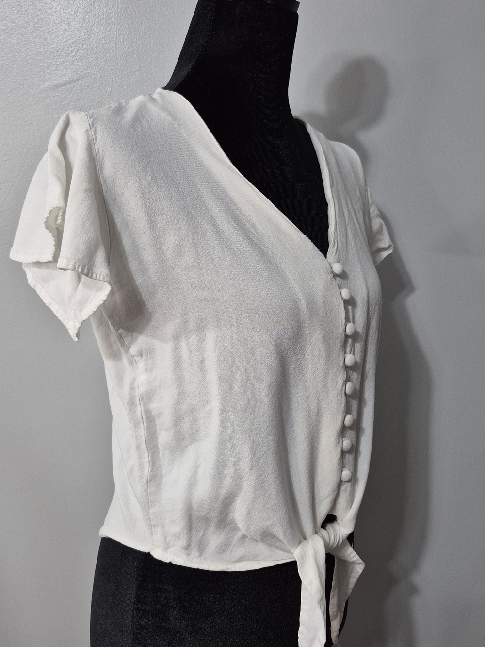 Sim & Sam White Vintage Inspired Tie Front Blouse Size Small